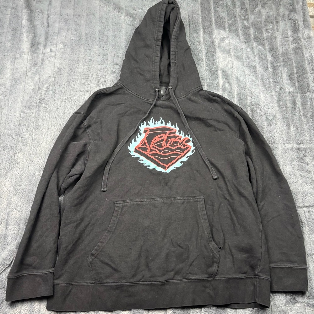 Pink Dolphin Mens Black Graphic Flame Diamond Hoodie Streetwear 3XL RN136874
